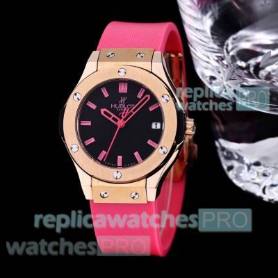 Copy Hublot Classic Fusion Quartz 33 Lady Deep Pink Rubber Band